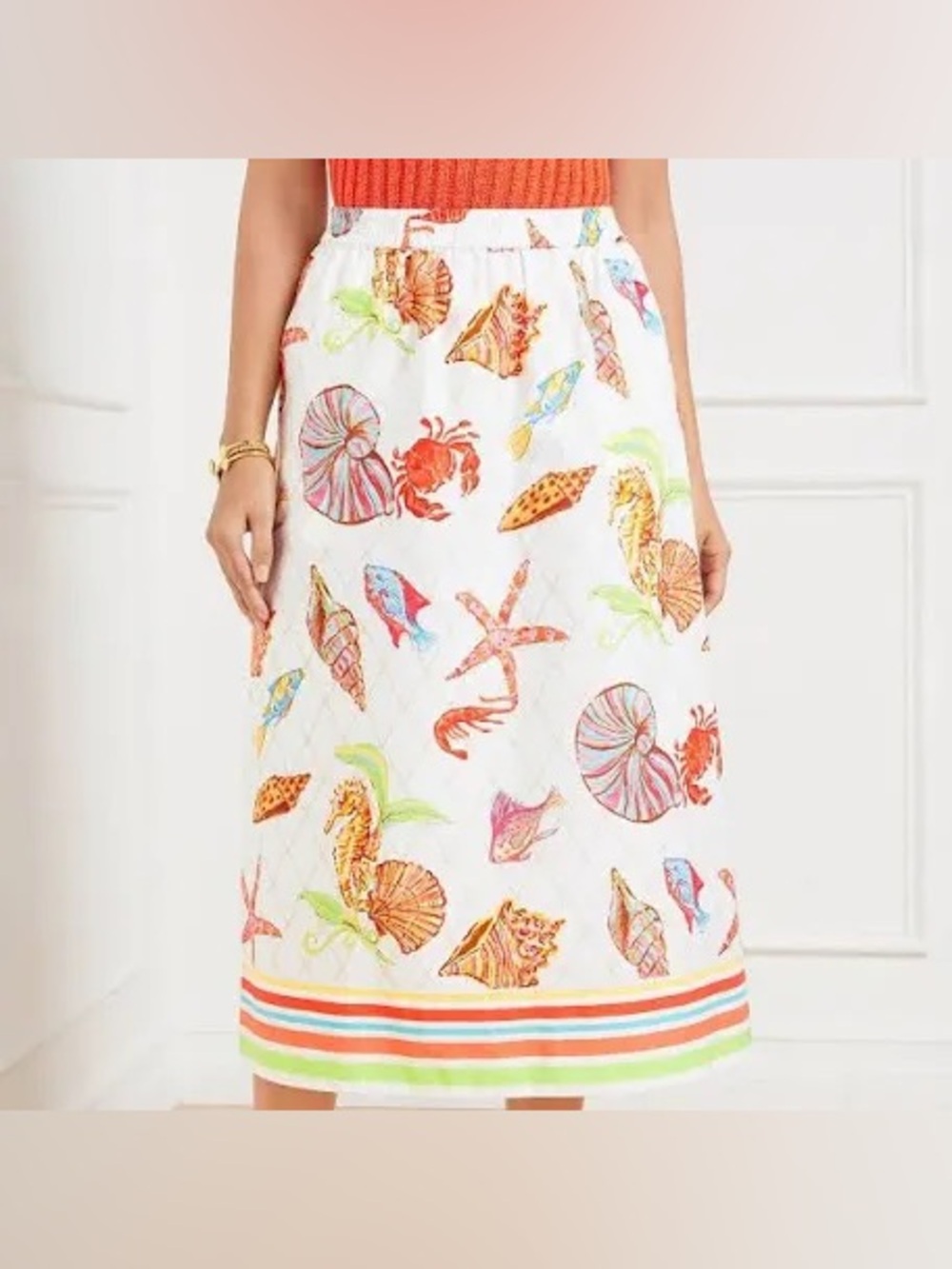 Talbots Modern Poplin Fit & Flare Midi Skirt Underwater World Size Small Petite